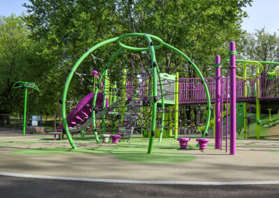 Green Sphere for climbing in a playground at Mohawk Park in Brantford