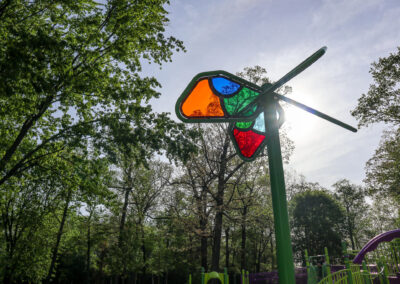Coloured shade structure at Mohawk Park in Brantford