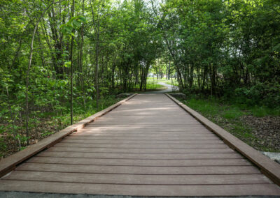 Wooden foot bridge leading to Mohawk Park in Brantford