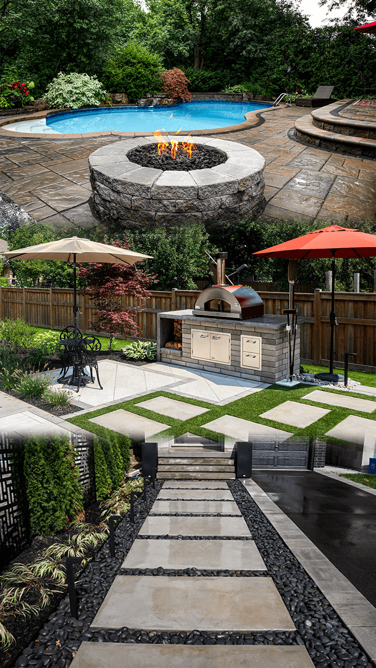Patios, Fire Features, and Outdoor Kitchens Winter patio and fire feature construction with finished spring results