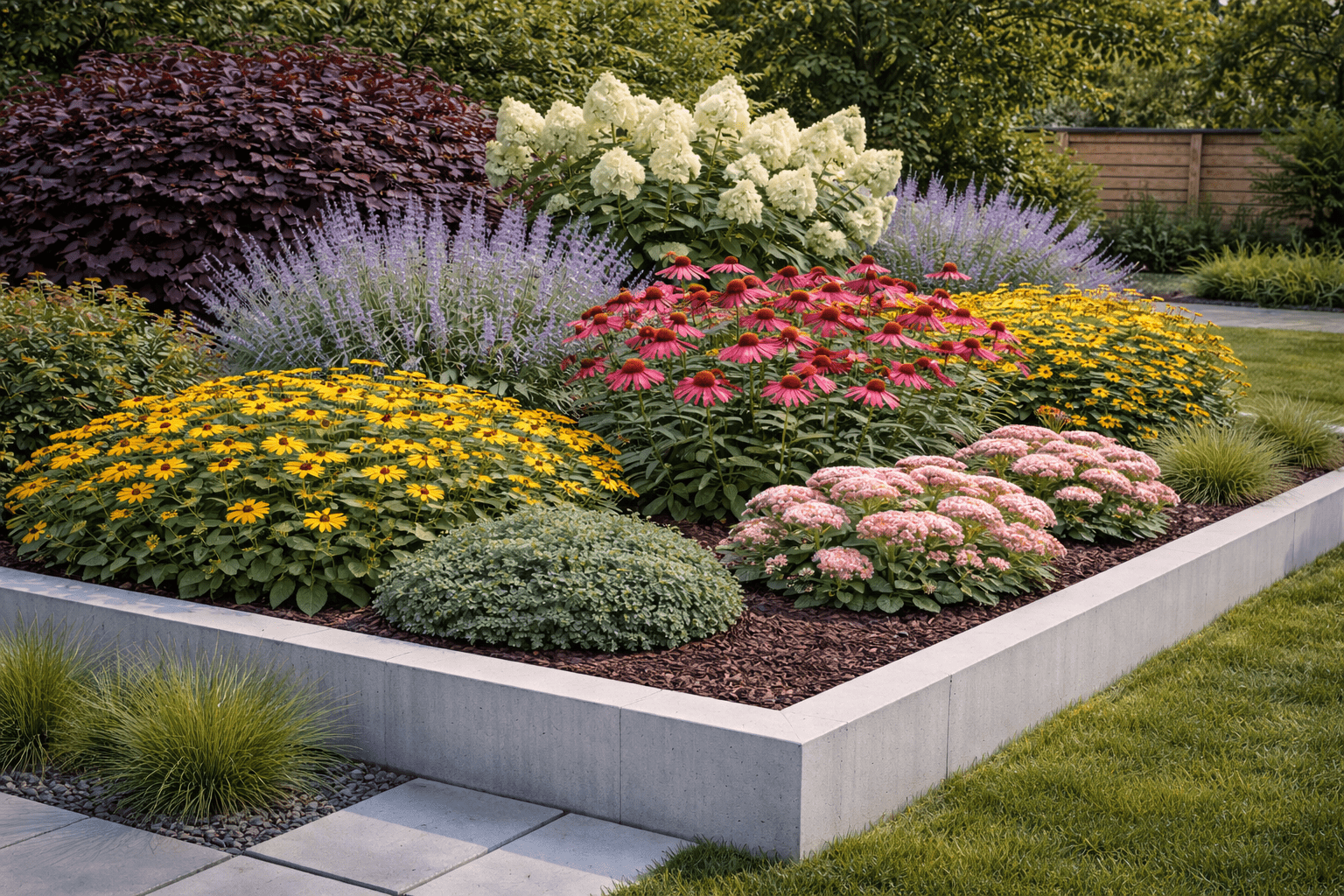 Layered Pollinator-Friendly Planting Bed in Ontario